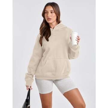 SAFRISIOR Oversized Hoodies for Women and Men Couples Fleece Basic Solid Hooded Sweatshirt Pullover Jackets Beige