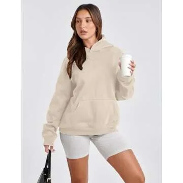SAFRISIOR Oversized Hoodies for Women and Men Couples Fleece Basic Solid Hooded Sweatshirt Pullover Jackets Beige