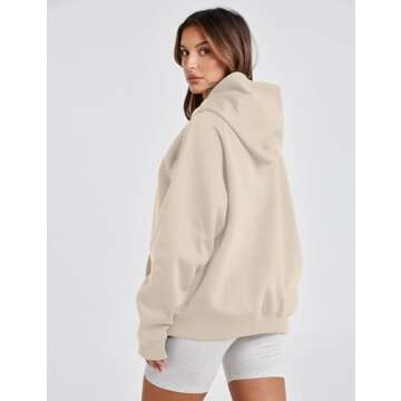 SAFRISIOR Oversized Hoodies for Women and Men Couples Fleece Basic Solid Hooded Sweatshirt Pullover Jackets Beige