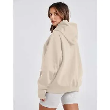 SAFRISIOR Oversized Hoodies for Women and Men Couples Fleece Basic Solid Hooded Sweatshirt Pullover Jackets Beige