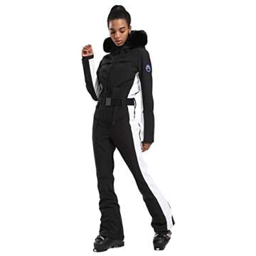 GSOU SNOW Ski Suit Womens One Piece Snowsuit Snowboard Jacket Slim Snow Jumpsuit Ski Outfit Waterproof Windproof for Winter Sports