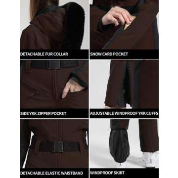 GSOU SNOW Ski Suit Womens One Piece Snowsuit Snowboard Jacket Slim Snow Jumpsuit Ski Outfit Waterproof Windproof for Winter Sports