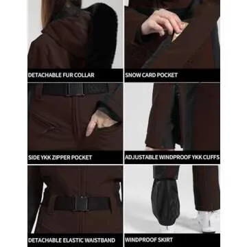 GSOU SNOW Ski Suit Womens One Piece Snowsuit Snowboard Jacket Slim Snow Jumpsuit Ski Outfit Waterproof Windproof for Winter Sports