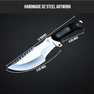 BIGCAT ROAR Handmade Tracker Knife - Full Tang Fixed Blade Hunting Knife with Sheath and Ergonomic Handle - 12″ EDC D2 Steel Outdoor Knife - Black Jaguar