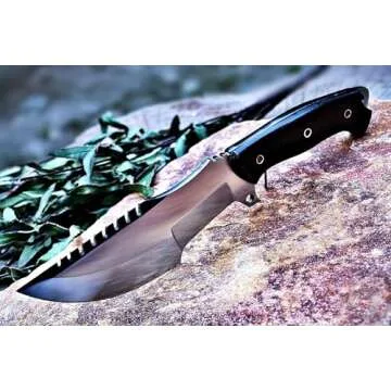 BIGCAT ROAR Handmade Tracker Knife - Full Tang Fixed Blade Hunting Knife with Sheath and Ergonomic Handle - 12″ EDC D2 Steel Outdoor Knife - Black Jaguar