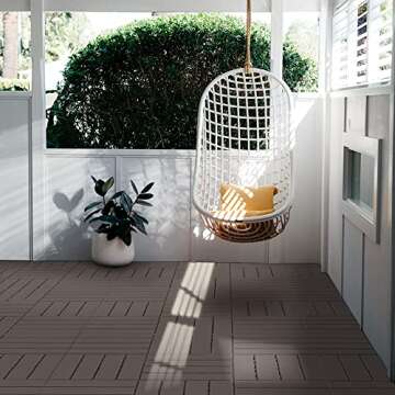 Patio Interlocking Deck Tiles, 12"x12" Square Composite Decking Tiles, Four Slat Plastic Outdoor Flo...
