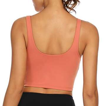Lemedy Women Sports Bra Longline Crop Tank Top Padded Workout Running Yoga (S, Coral)