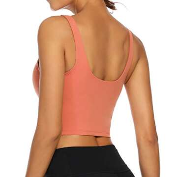 Lemedy Women Sports Bra Longline Crop Tank Top Padded Workout Running Yoga (S, Coral)