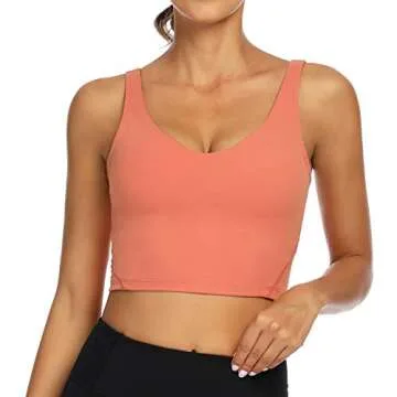 Lemedy Women Sports Bra Longline Crop Tank Top Padded Workout Running Yoga (S, Coral)