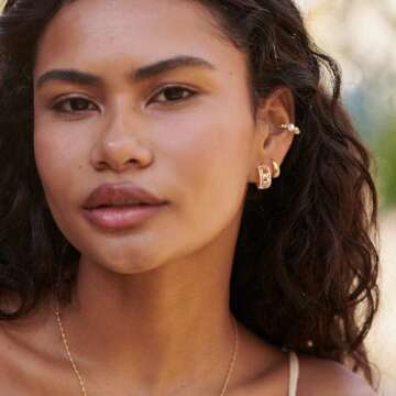 MYEARS Women Plain Band Earrings Gold Huggie Hoop 14K Gold Plated Small Simple Hypoallergenic Everyd...