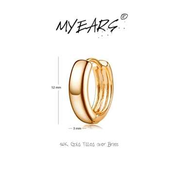 MYEARS Women Plain Band Earrings Gold Huggie Hoop 14K Gold Plated Small Simple Hypoallergenic Everyday Jewelry