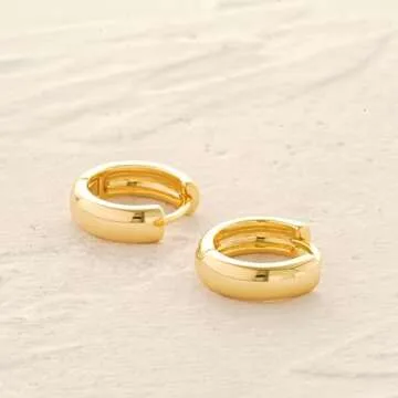 MYEARS Women Plain Band Earrings Gold Huggie Hoop 14K Gold Plated Small Simple Hypoallergenic Everyday Jewelry
