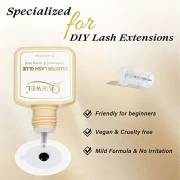 QUEWEL Lash Clusters Glue 10ml Cluster Lashes Glue Black DIY Lash Extensions Glue for Individual Lashes Long-Lasting Eyelash Glue No Irritation, Large Capacity No Shaking(Black-10ml)