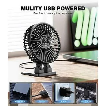 JZCreater USB Desk Fan, Mini Fan Portable, 3 Speeds Desktop Table Cooling Fan, Plug in Power Fan, Rotation Strong Wind, Quiet Personal Small Fan for Home Desktop Office Travel Bedroom, Black Black