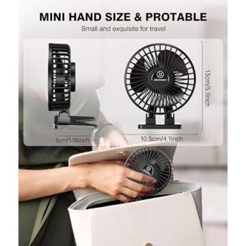 JZCreater USB Desk Fan, Mini Fan Portable, 3 Speeds Desktop Table Cooling Fan, Plug in Power Fan, Rotation Strong Wind, Quiet Personal Small Fan for Home Desktop Office Travel Bedroom, Black Black