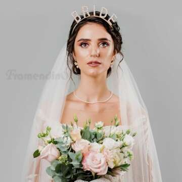 Framendino, Bride Headband Gold Rhinestone Sparkling Crystal Elegant Bridal Crown Bachelorette Headbands for Wedding Party