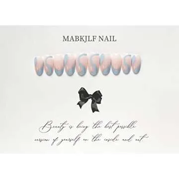 24 Pcs Press on Nails Medium Summer French Tip Almond Fake Nails Full Cover False Nails with Blue Swirl Designs Glossy Blue Nail Tip Acrylic Nails Artificial Nails for Women Girls