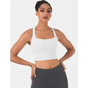 Women's Strappy Sports Bra Criss Cross Back Crop Tank Top Padded Fitness Workout Tops Longline Yoga ...