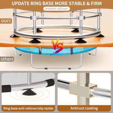 Trampoline for Kids, Update T-handrail Adjustable Baby Toddler Trampoline with Basketball Hoop, 440lbs Anti-Rollover Round Bottom Indoor Outdoor Toddler Trampoline with Enclosure (Light Green Pink)