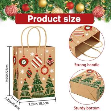 Vellibring 24pcs Kraft Christmas Gift Bags with Handles, Medium Paper Bags for Holiday Party Favors ...