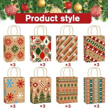 Vellibring Kraft Christmas Gift Bags - 24 pcs for Gifting