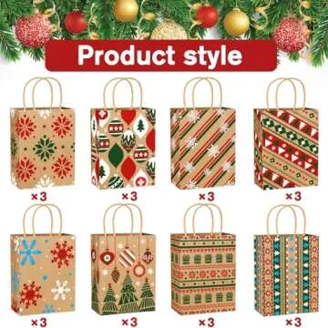 Vellibring Kraft Christmas Gift Bags - 24 pcs for Gifting