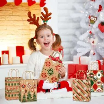 Vellibring Kraft Christmas Gift Bags - 24 pcs for Gifting