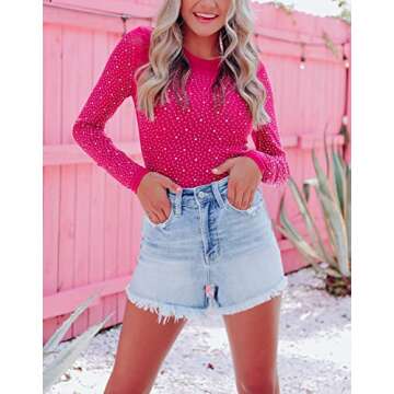 Hotmiss Women Rhinestone Sheer Mesh Bodysuit for Parties