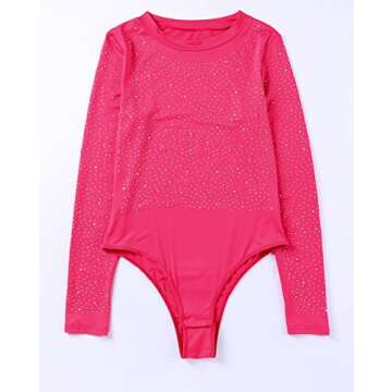 Hotmiss Women Rhinestone Sheer Mesh Bodysuit for Parties