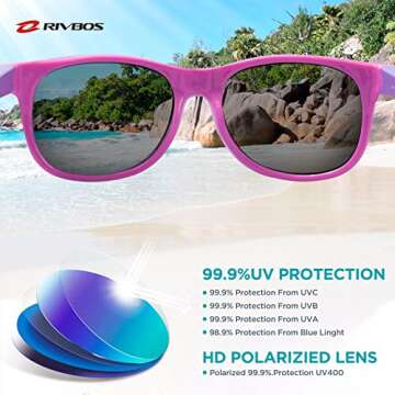 RIVBOS kids Sunglasses Girls with Strap Polarized UV Protection Flexible Shades for Baby and Children Age 2-10 RBK023-1 Pink Coating Lens