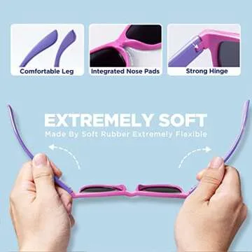 RIVBOS kids Sunglasses Girls with Strap Polarized UV Protection Flexible Shades for Baby and Children Age 2-10 RBK023-1 Pink Coating Lens