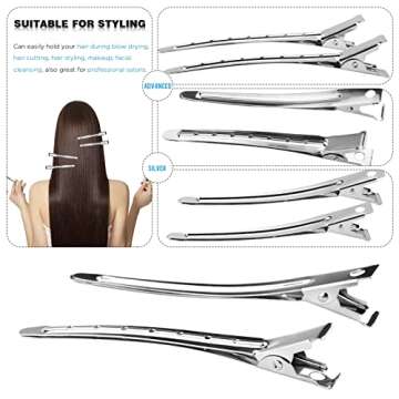 Neworkg 50pcs 3.5 Inches Duck Bill Hair Clips, Superior Silver Alligator Curl Clips with Holes, Hairdressing Salon Hair Grip, DIY Accessories Hairpins for Women and Girls