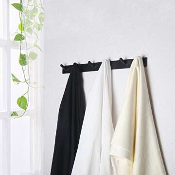 WEBI Heavy Duty Iron Coat Hook Rail Towel Rack, Great Home Storage and Organization for Bedroom, Bathroom, Foyer, Hallway,Wall Mounted, Black