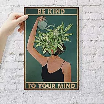 1111Vintage Mental Health Poster Inspirational Quote Be Kind To Your Mind Canvas Wall Art Print Gree...