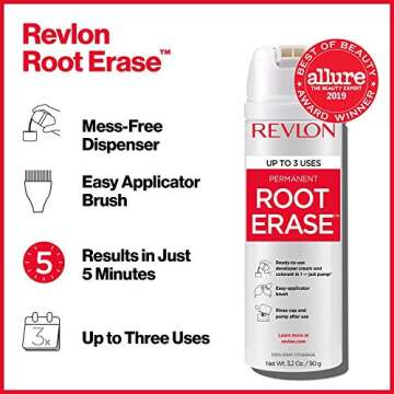 Revlon Permanent Hair Color, Permanent Hair Dye, At-Home Root Erase with Applicator Brush for Multip...