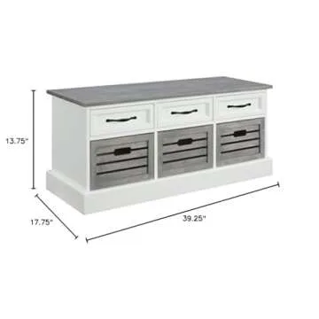 Alma 3-Drawer Storage Bench in White and Grey