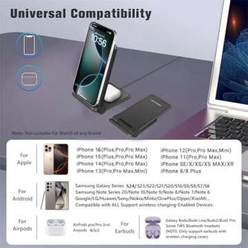 25W Wireless Charger,Foldable 2 in 1 Wireless Charging Station for Apple iPhone 16/16 Pro/15/14/13/12/11/Plus/SE/X/Airpods,PDKUAI 15W Fast Dual Wireless Induction Charge Stand for Samsung/LG