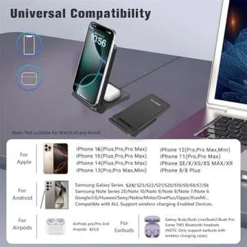 25W Wireless Charger,Foldable 2 in 1 Wireless Charging Station for Apple iPhone 16/16 Pro/15/14/13/12/11/Plus/SE/X/Airpods,PDKUAI 15W Fast Dual Wireless Induction Charge Stand for Samsung/LG