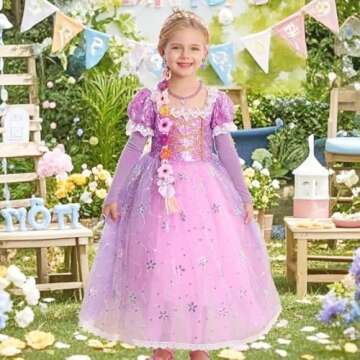 iTVTi Princess Rapunzel Costume Little Girls Dress Up for Birthday Party Halloween Carnival, 5-6 Yea...