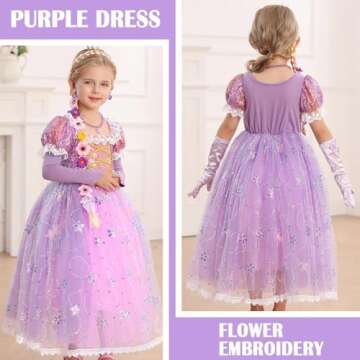iTVTi Princess Rapunzel Costume Little Girls Dress Up for Birthday Party Halloween Carnival, 5-6 Years(Tag 130)