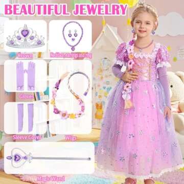 iTVTi Princess Rapunzel Costume Little Girls Dress Up for Birthday Party Halloween Carnival, 5-6 Years(Tag 130)
