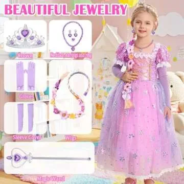 iTVTi Princess Rapunzel Costume Little Girls Dress Up for Birthday Party Halloween Carnival, 5-6 Years(Tag 130)