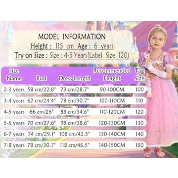 iTVTi Princess Rapunzel Costume Little Girls Dress Up for Birthday Party Halloween Carnival, 5-6 Years(Tag 130)