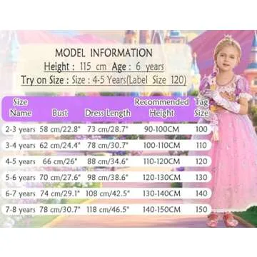 iTVTi Princess Rapunzel Costume Little Girls Dress Up for Birthday Party Halloween Carnival, 5-6 Years(Tag 130)