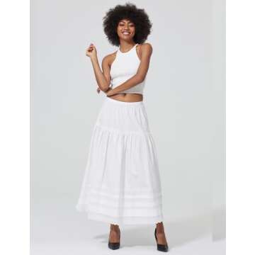 BEAUZSUZSANA Women Cotton White Maxi Skirt - Flowy & Stylish