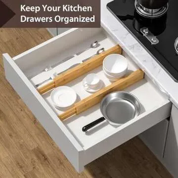 Drawer Divider, 4 PCS Bamboo Drawer Dividers Organizers, Adjustable Drawer Dividers for Clothes, Kitchen Drawer Divider, Dresser Drawer Divider, Drawer Separators, 12.9"-17" Expandable Drawer Divider