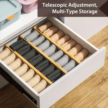 Drawer Divider, 4 PCS Bamboo Drawer Dividers Organizers, Adjustable Drawer Dividers for Clothes, Kitchen Drawer Divider, Dresser Drawer Divider, Drawer Separators, 12.9"-17" Expandable Drawer Divider