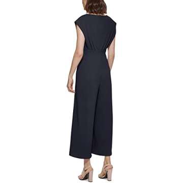 Calvin Klein Womens Cap Sleeve Wide Leg Jumpsuit Navy 14
