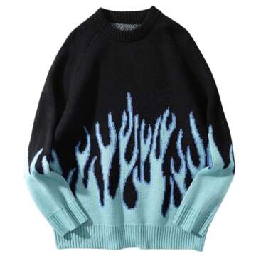 Vamtac Womens Crewneck Oversized Flame Graphic Sweater