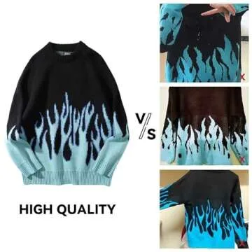 Vamtac Womens Crewneck Oversized Flame Graphic Sweater